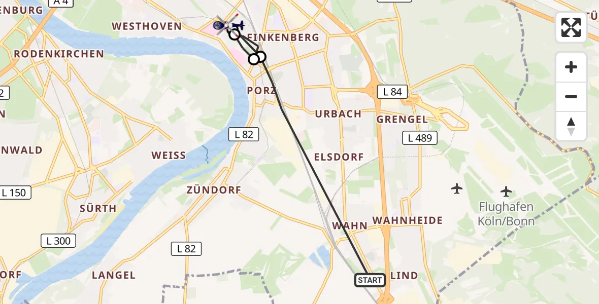 Flugroute Polizeihubschrauber Köln - Köln, 21 August 2026, 08:36