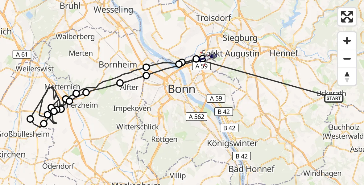 Flugroute Polizeihubschrauber Hennef (Sieg) - Sankt Augustin, 21 August 2026, 08:42