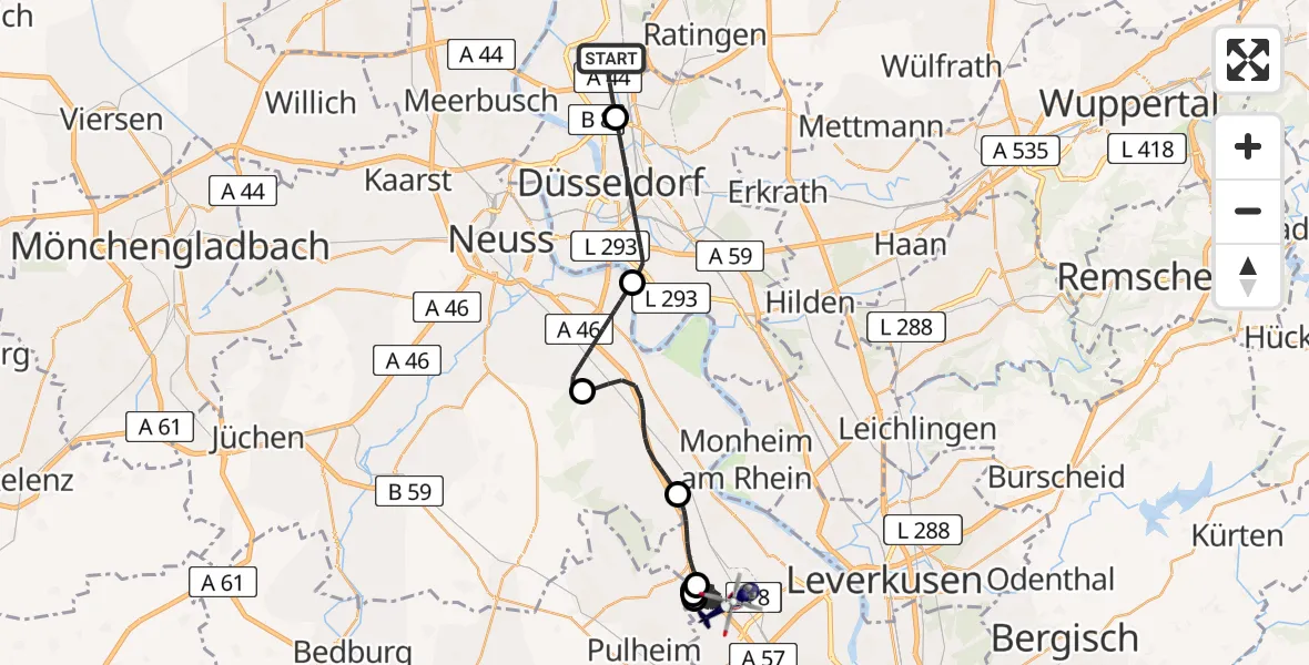 Flugroute Polizeihubschrauber Düsseldorf Flughafen - Köln, 21 August 2026, 08:47