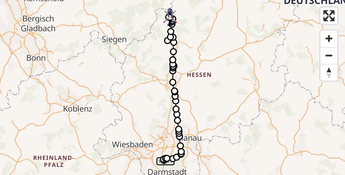 Flugroute Polizeihubschrauber Flughafen Frankfurt-Egelsbach - Allendorf (Eder), 21 August 2026, 08:48