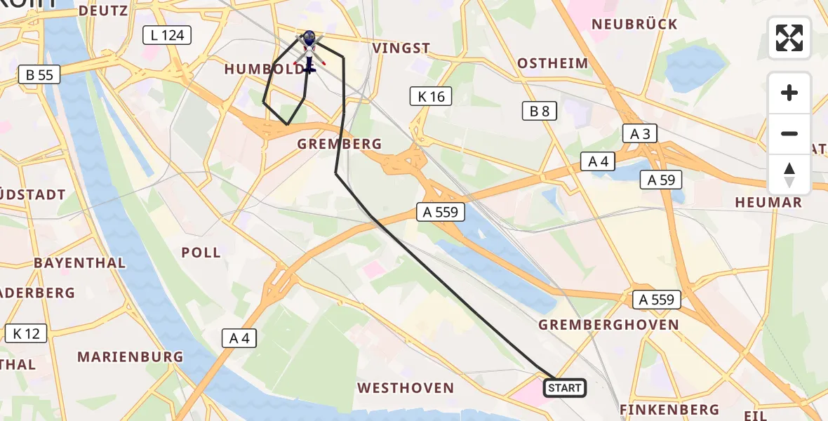Flugroute Polizeihubschrauber Köln - Köln, 21 August 2026, 08:50