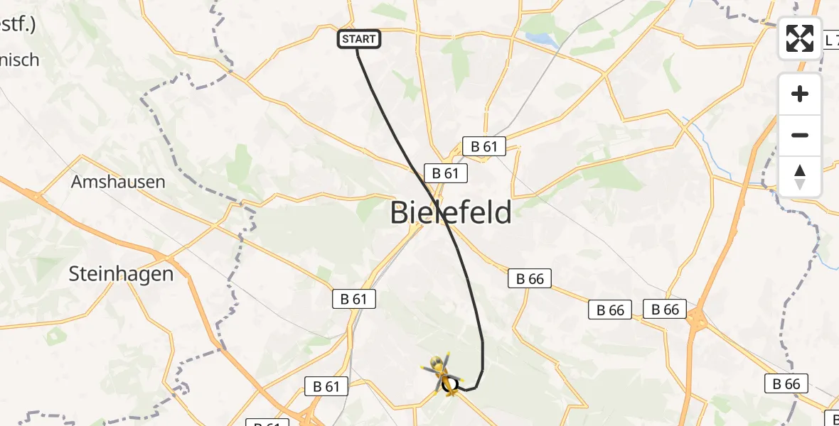 Flugroute Rettungshubschrauber Bielefeld - Luftrettungszentrum Bielefeld, 21 August 2026, 08:52