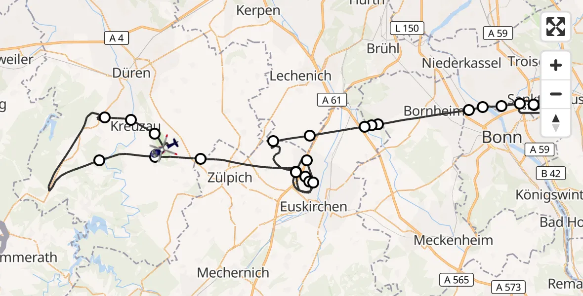 Flugroute Polizeihubschrauber Sankt Augustin - Vettweiß, 21 August 2026, 08:53