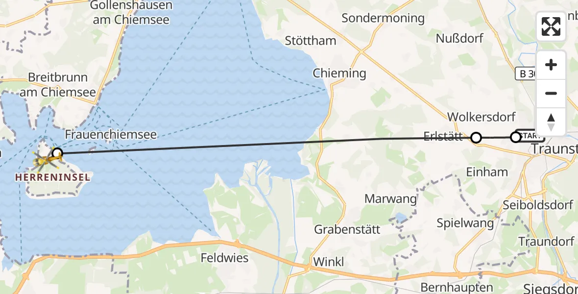 Flugroute Rettungshubschrauber Traunstein Hospital - Chiemsee, 21 August 2026, 08:55