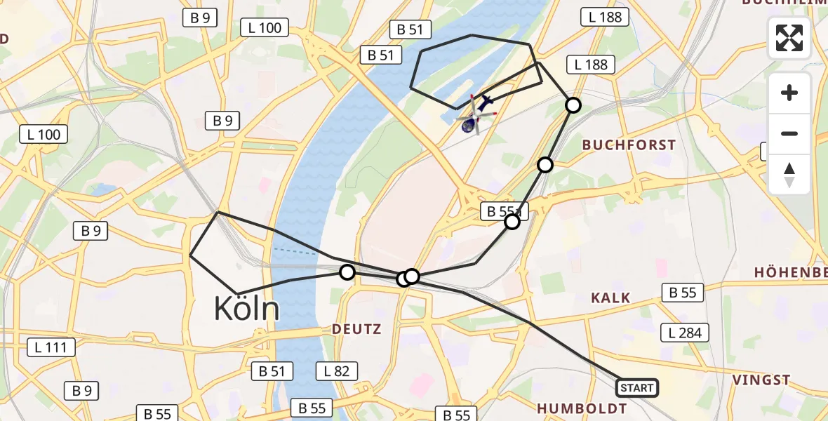 Flugroute Polizeihubschrauber Köln - Köln, 21 August 2026, 08:56