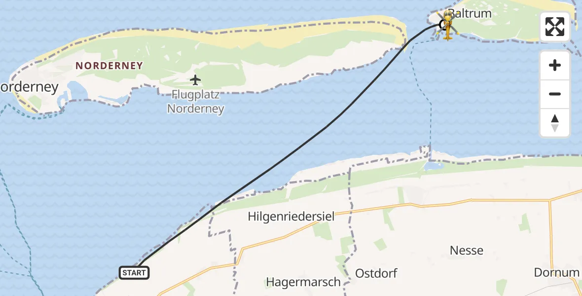 Flugroute Ambulanzhubschrauber Noordzee - Baltrum Flughafen, 21 August 2026, 08:56