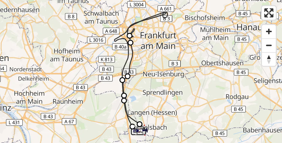 Flugroute Polizeihubschrauber Flughafen Frankfurt-Egelsbach - Flughafen Frankfurt-Egelsbach, 21 August 2026, 08:59