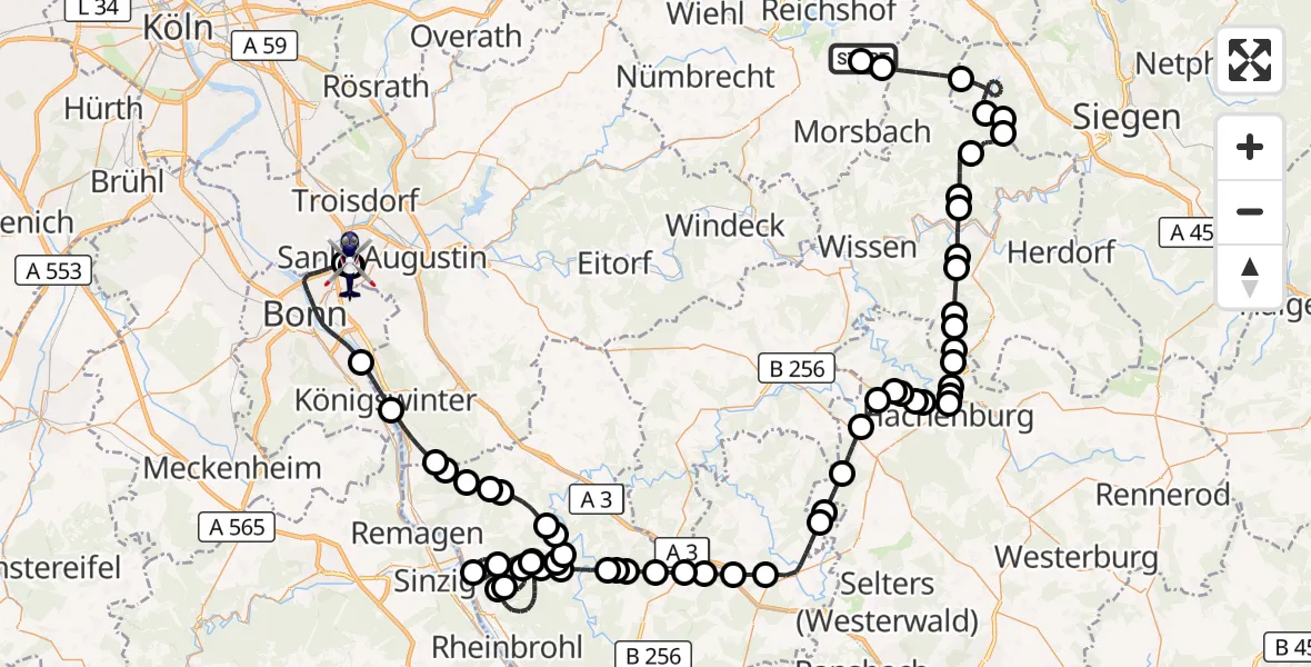 Flugroute Polizeihubschrauber Reichshof - Sankt Augustin, 21 August 2026, 09:01