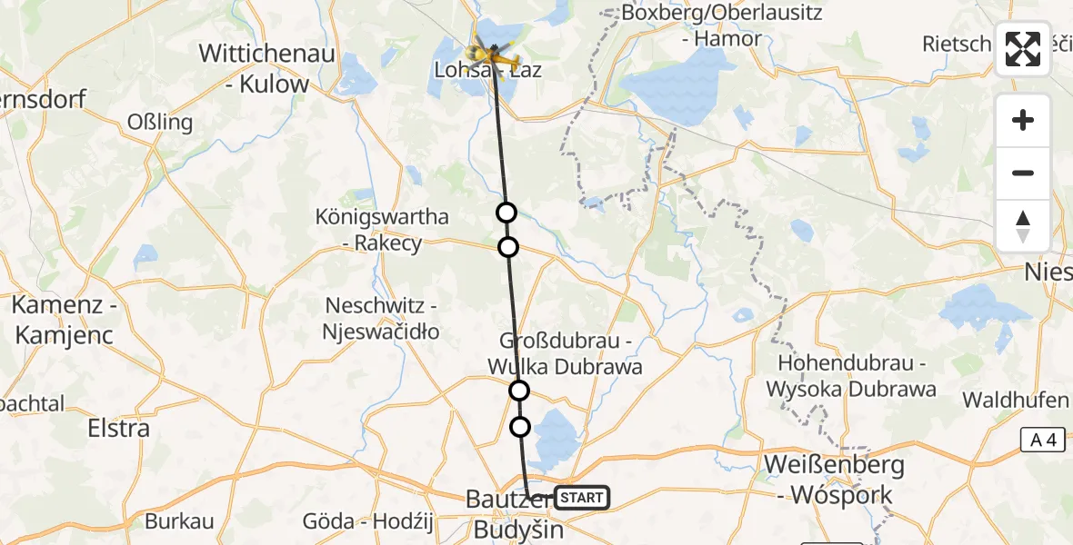 Flugroute Rettungshubschrauber Bautzen - Lohsa, 21 August 2026, 09:03