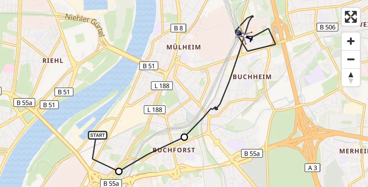 Flugroute Polizeihubschrauber Köln - Köln, 21 August 2026, 09:06