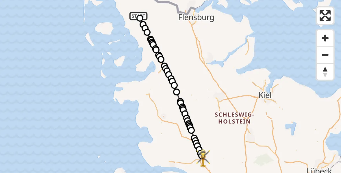 Flugroute Rettungshubschrauber Niebüll - Itzehoe, 21 August 2026, 09:06