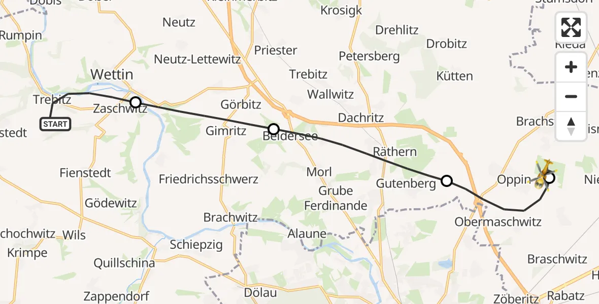 Flugroute Rettungshubschrauber Salzatal - Halle-Oppin Flugplatz, 21 August 2026, 09:06