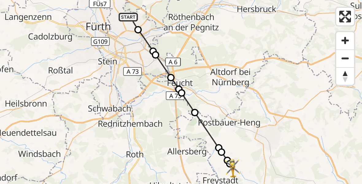 Flugroute Ambulanzhubschrauber Flughafen Nuremberg - Freystadt, 21 August 2026, 09:16