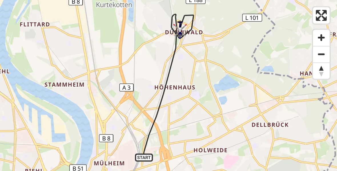 Flugroute Polizeihubschrauber Köln - Köln, 21 August 2026, 09:16