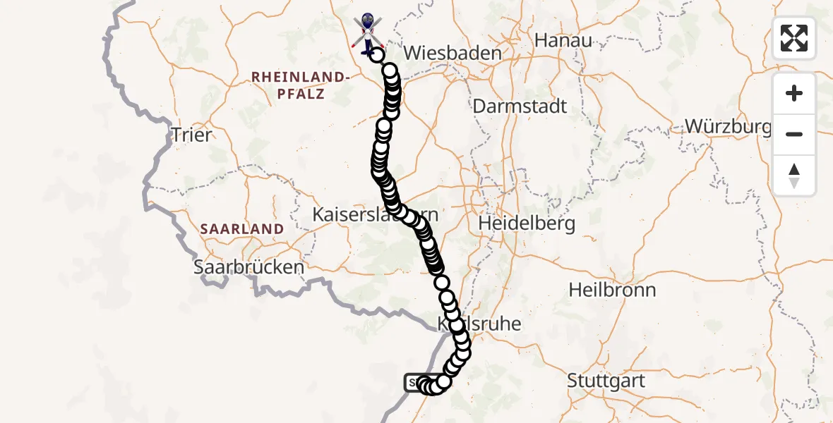Flugroute Polizeihubschrauber Karlsruhe Baden-Baden Flughafen - Sankt Goarshausen, 21 August 2026, 09:19