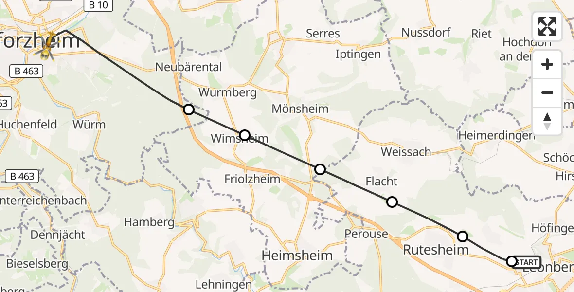 Flugroute Rettungshubschrauber Leonberg Hospital - Pforzheim, 21 August 2026, 09:21