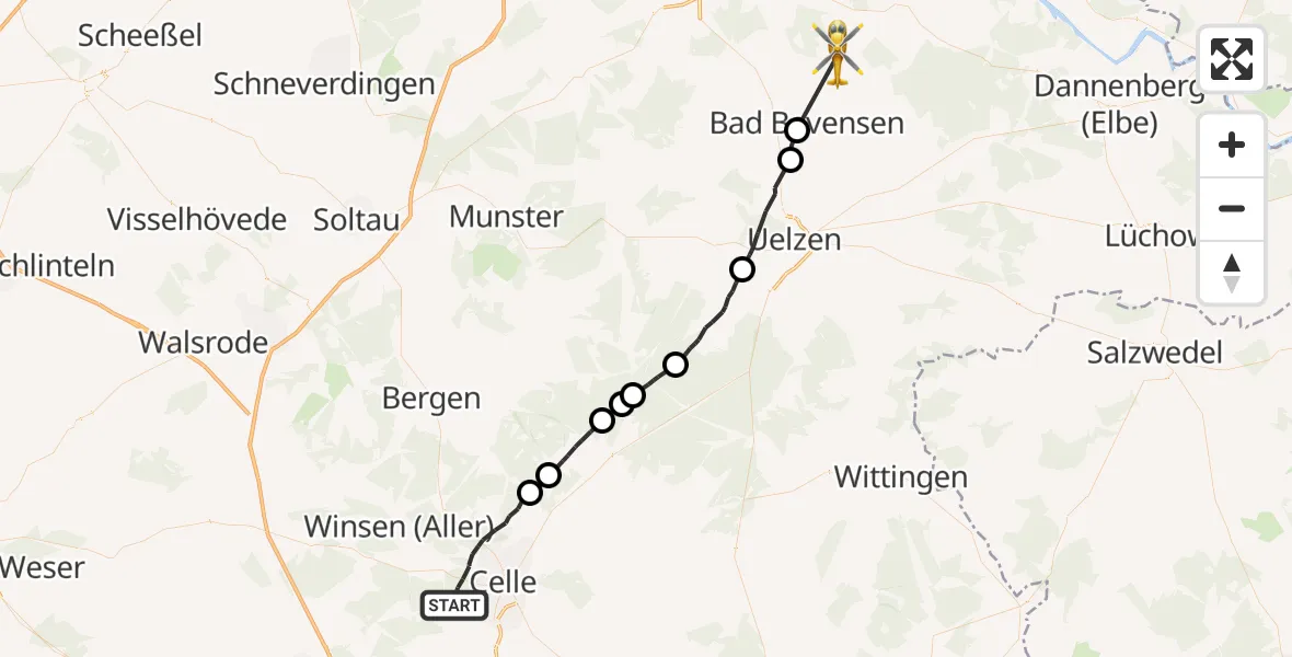 Flugroute Rettungshubschrauber Celle - Altenmedingen, 21 August 2026, 09:22