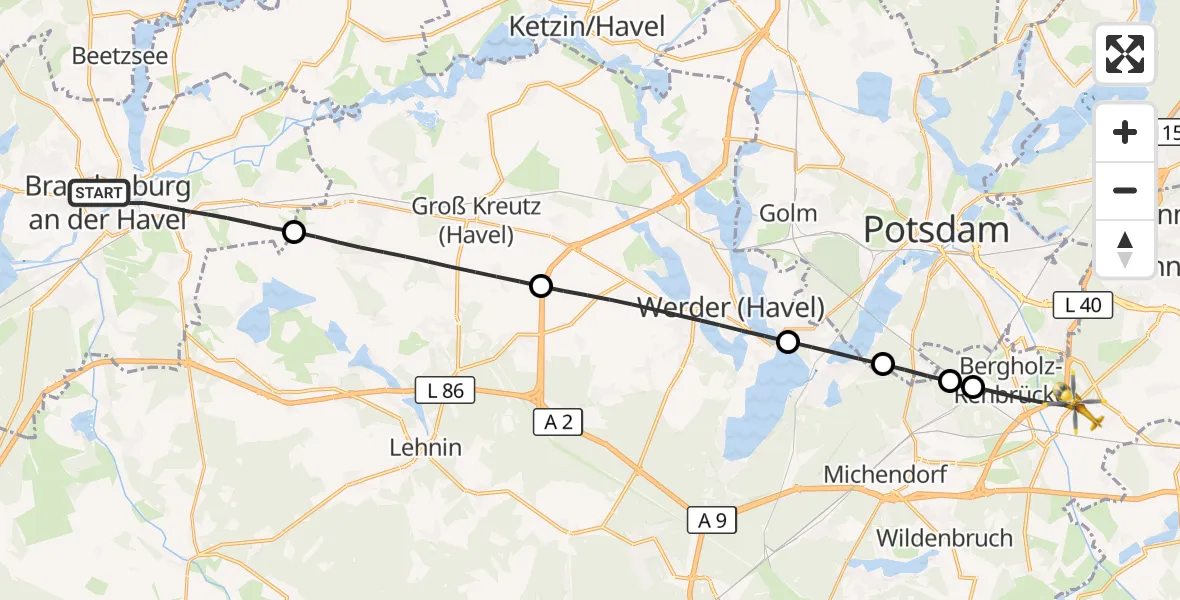 Flugroute Rettungshubschrauber Brandenburg an der Havel - Nuthetal, 21 August 2026, 09:22