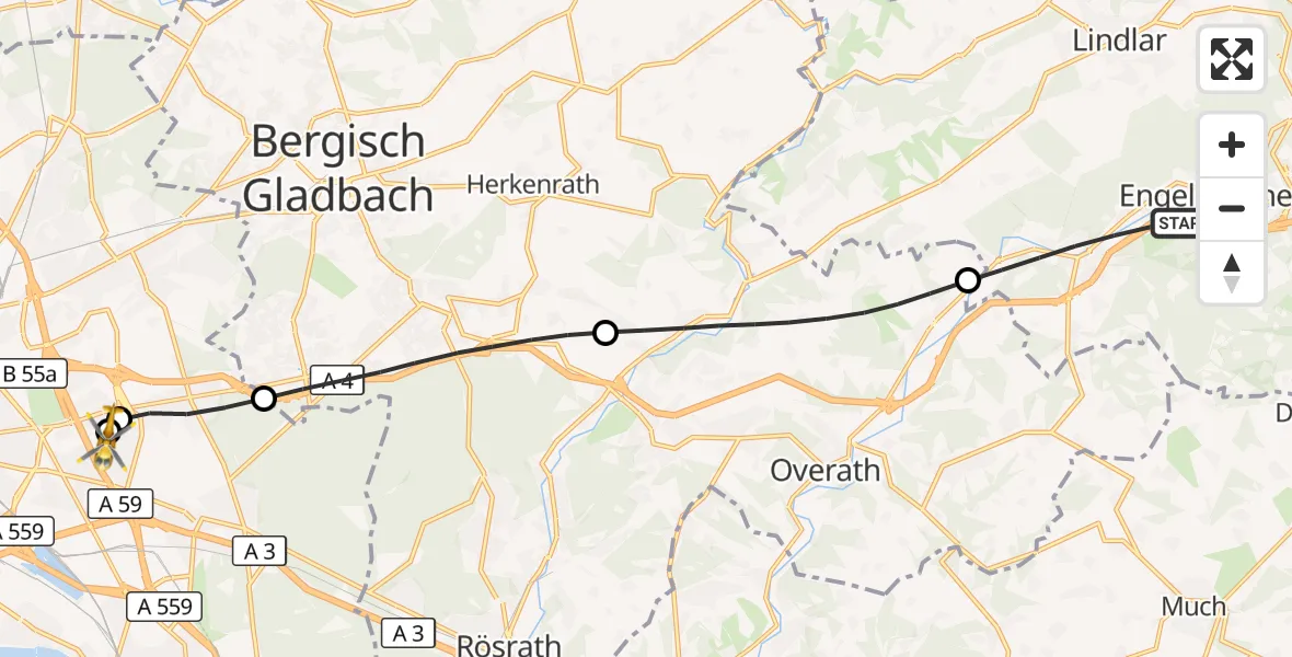 Flugroute Rettungshubschrauber Engelskirchen - Merheim Hospital, 21 August 2026, 09:24