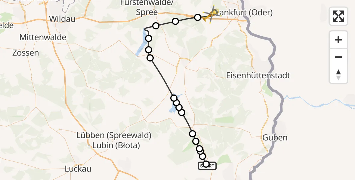 Flugroute Rettungshubschrauber Turnow-Preilack - Jacobsdorf, 21 August 2026, 09:25