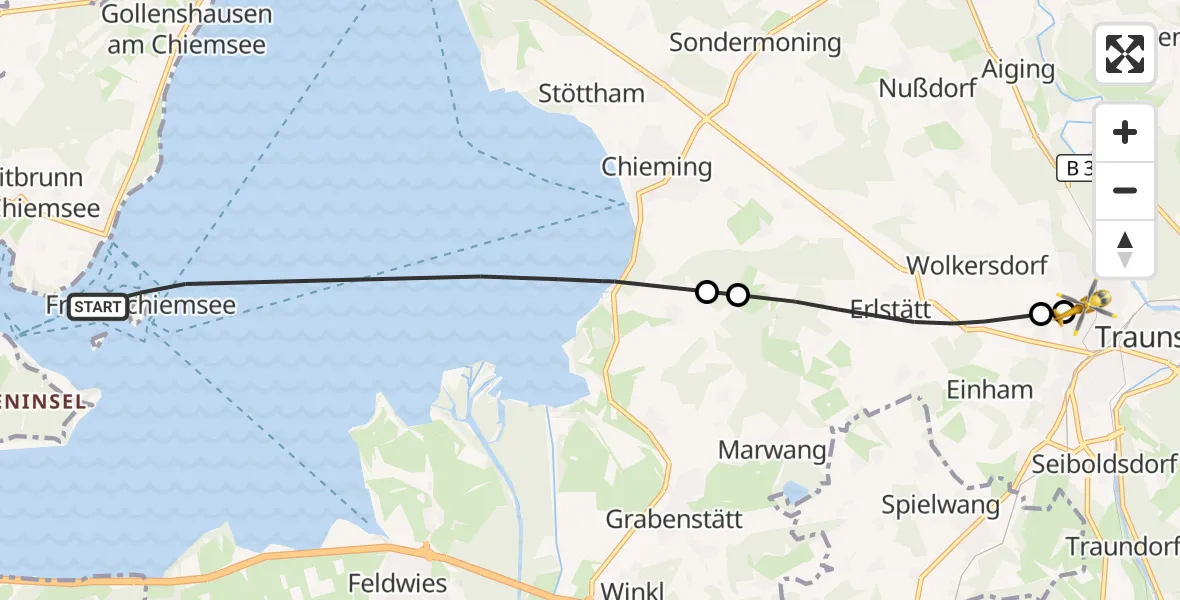 Flugroute Rettungshubschrauber Chiemsee (See) - Traunstein Hospital, 21 August 2026, 09:31