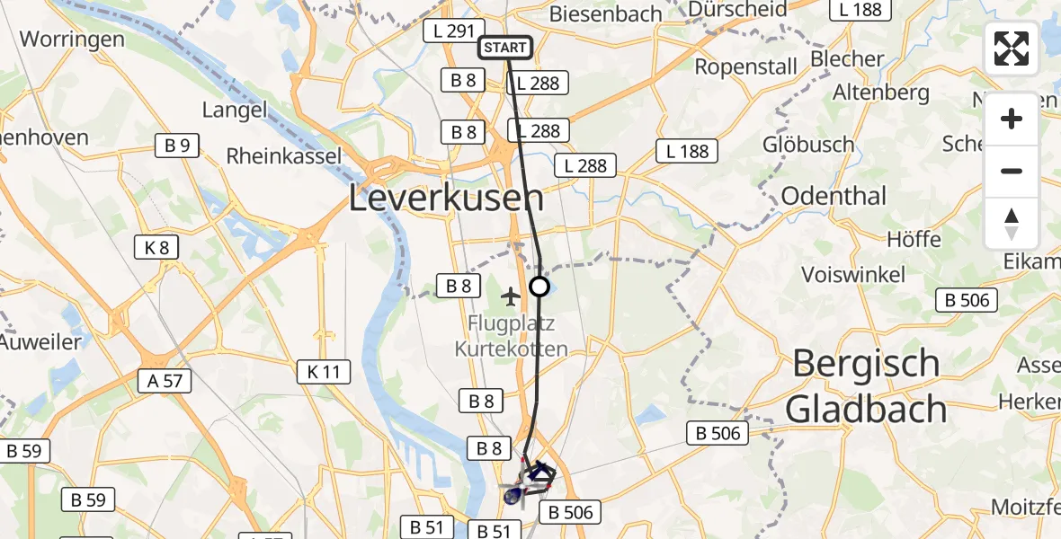 Flugroute Polizeihubschrauber Leverkusen - Köln, 21 August 2026, 09:31