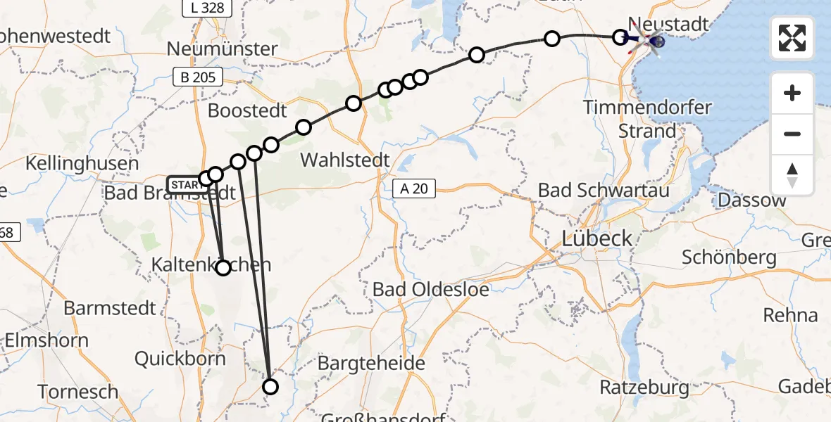 Flugroute Polizeihubschrauber Bad Bramstedt - Sierksdorf, 21 August 2026, 09:53