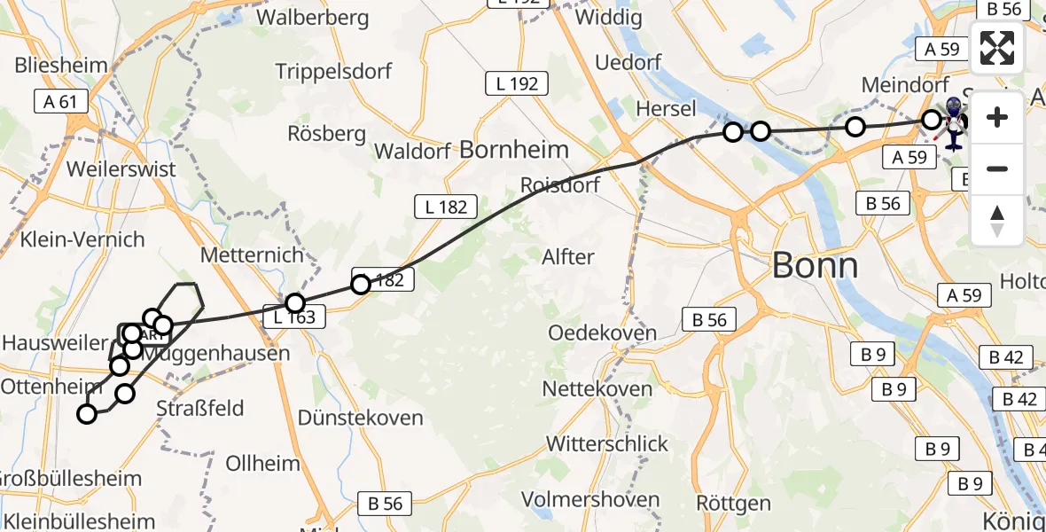 Flugroute Polizeihubschrauber Weilerswist UL - Sankt Augustin, 21 August 2026, 09:57
