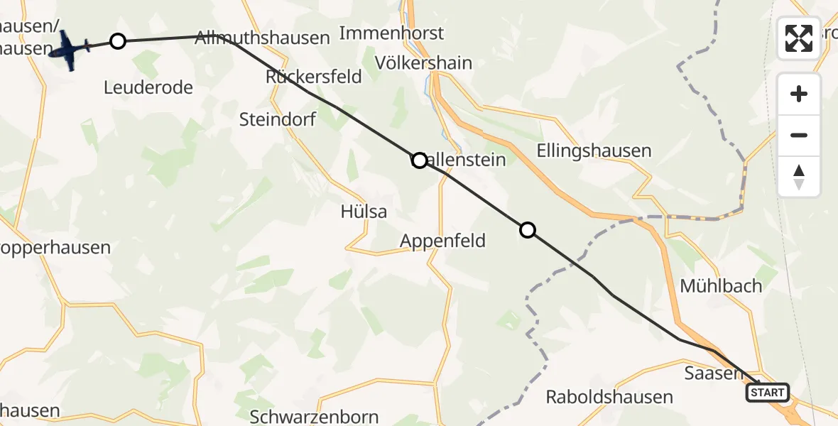 Flugroute Polizeiflugzeug Neuenstein - Homberg (Efze), 21 August 2026, 09:57