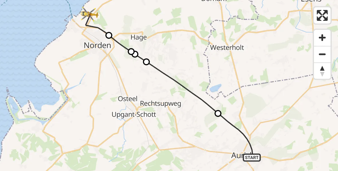 Flugroute Ambulanzhubschrauber Aurich - Norden-Norddeich Flughafen, 21 August 2026, 10:08
