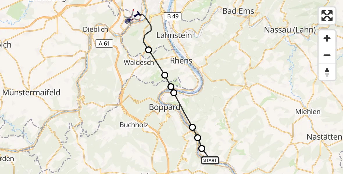 Flugroute Polizeihubschrauber Sankt Goarshausen - Koblenz, 21 August 2026, 10:15