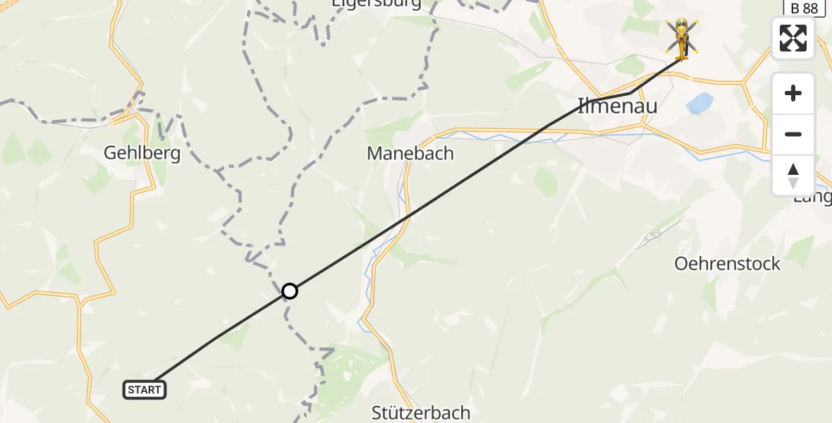 Flugroute Rettungshubschrauber Suhl - Ilmenau, 21 August 2026, 10:25