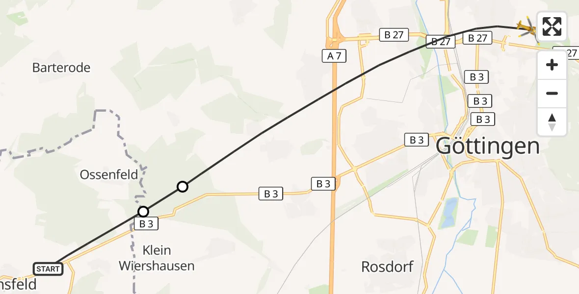 Flugroute Rettungshubschrauber Dransfeld - Göttingen, 21 August 2026, 10:28