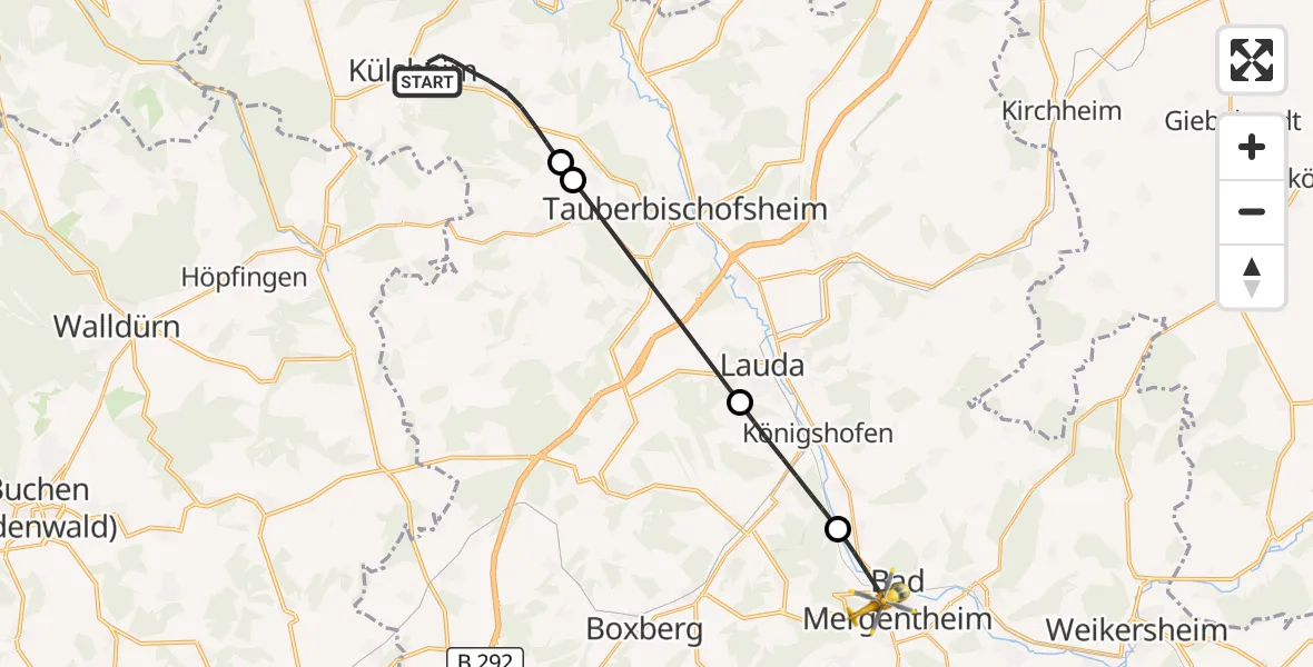 Flugroute Rettungshubschrauber Külsheim - Bad Mergentheim, 21 August 2026, 10:29