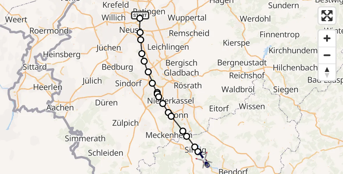 Flugroute Polizeihubschrauber Düsseldorf Flughafen - Brohl-Lützing, 21 August 2026, 10:36
