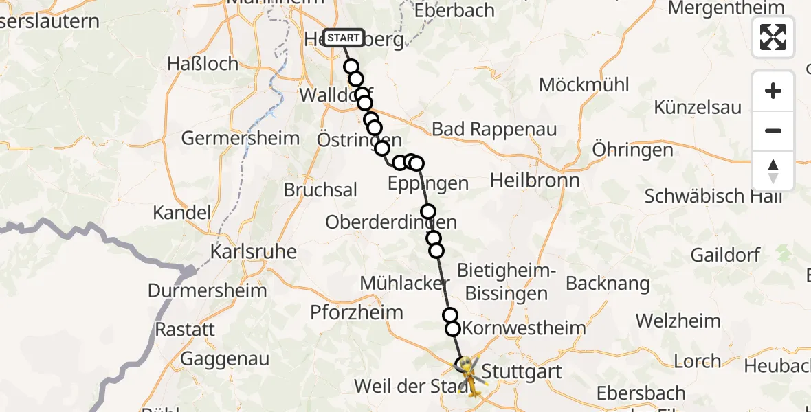 Flugroute Rettungshubschrauber Heidelberg - Leonberg, 21 August 2026, 10:51