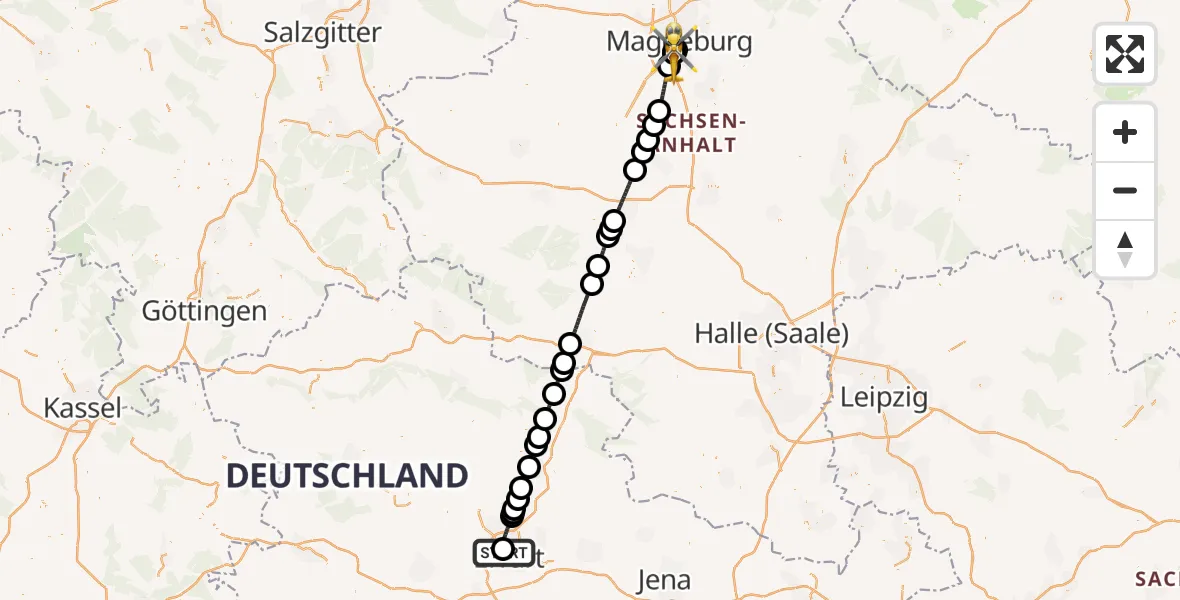 Flugroute Ambulanzhubschrauber Helios Clinic Erfurt - Magdeburg University Hospital, 21 August 2026, 10:52