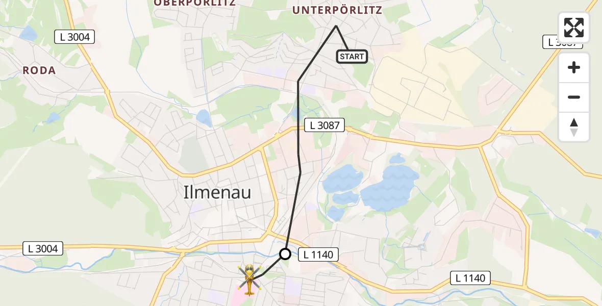 Flugroute Rettungshubschrauber Ilmenau - Ilm-Kreis-Kliniken Arnstadt-Ilmenau Hubschrauberlandeplatz, 21 August 2026, 10:56