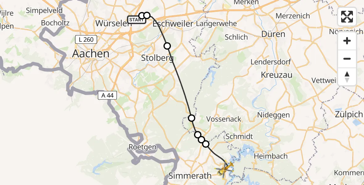 Flugroute Rettungshubschrauber Aachen-Merzbrück Flughafen - Simmerath, 21 August 2026, 11:00