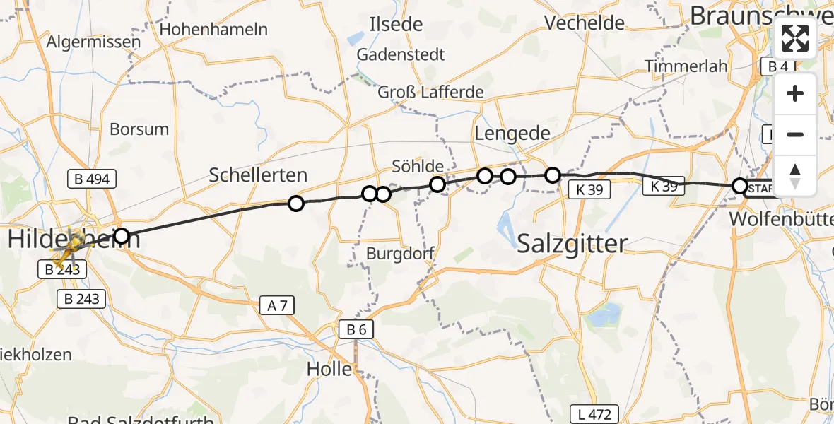 Flugroute Rettungshubschrauber Wolfenbüttel - Hildesheim, 21 August 2026, 11:03