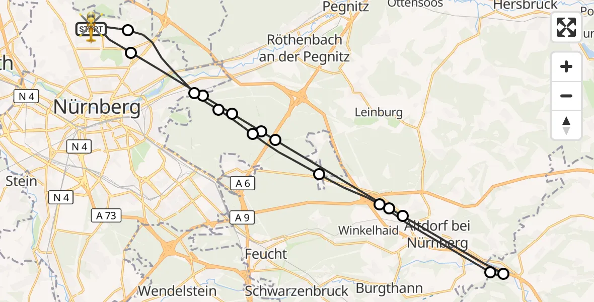 Flugroute Ambulanzhubschrauber Flughafen Nuremberg - Flughafen Nuremberg, 21 August 2026, 11:07