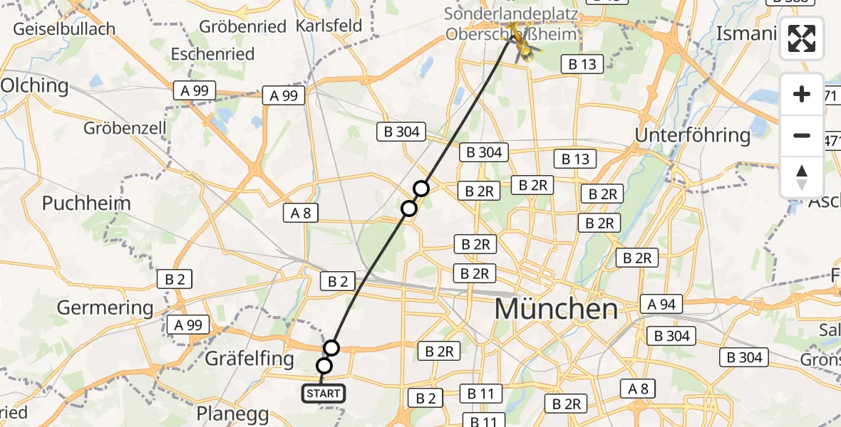 Flugroute Rettungshubschrauber DRF Air Rescue München Hubschrauberlandeplatz - München, 21 August 2026, 11:07