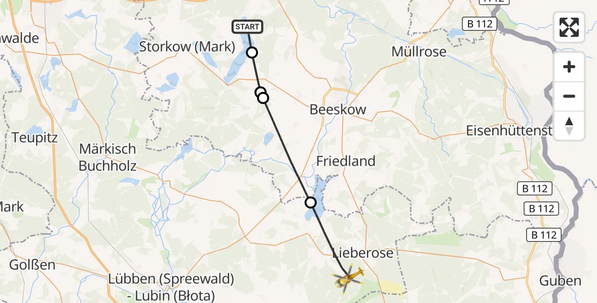 Flugroute Rettungshubschrauber Bad Saarow - Schwielochsee, 21 August 2026, 11:10