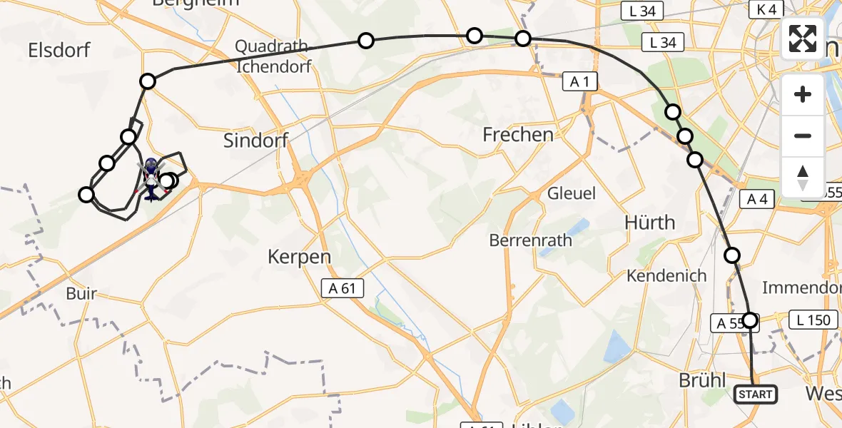Flugroute Polizeihubschrauber Brühl - Kerpen, 21 August 2026, 11:16