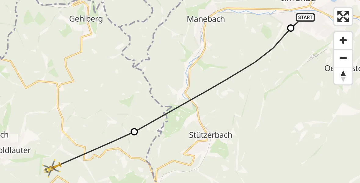 Flugroute Rettungshubschrauber Ilm-Kreis-Kliniken Arnstadt-Ilmenau Hubschrauberlandeplatz - Suhl, 21 August 2026, 11:17