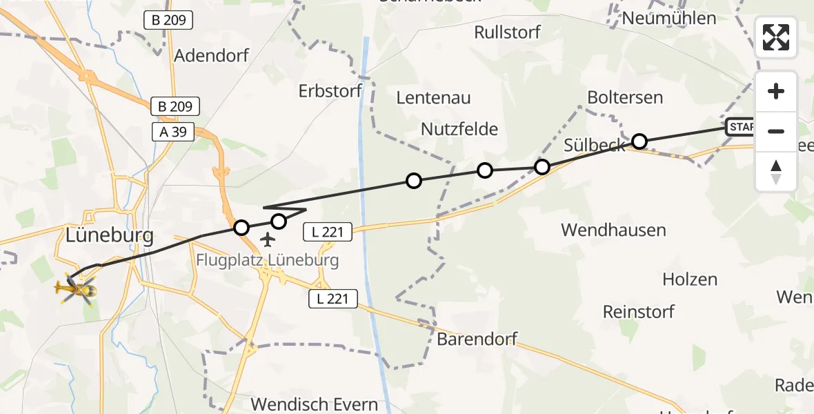 Flugroute Rettungshubschrauber Neetze - Lüneburg, 21 August 2026, 11:20