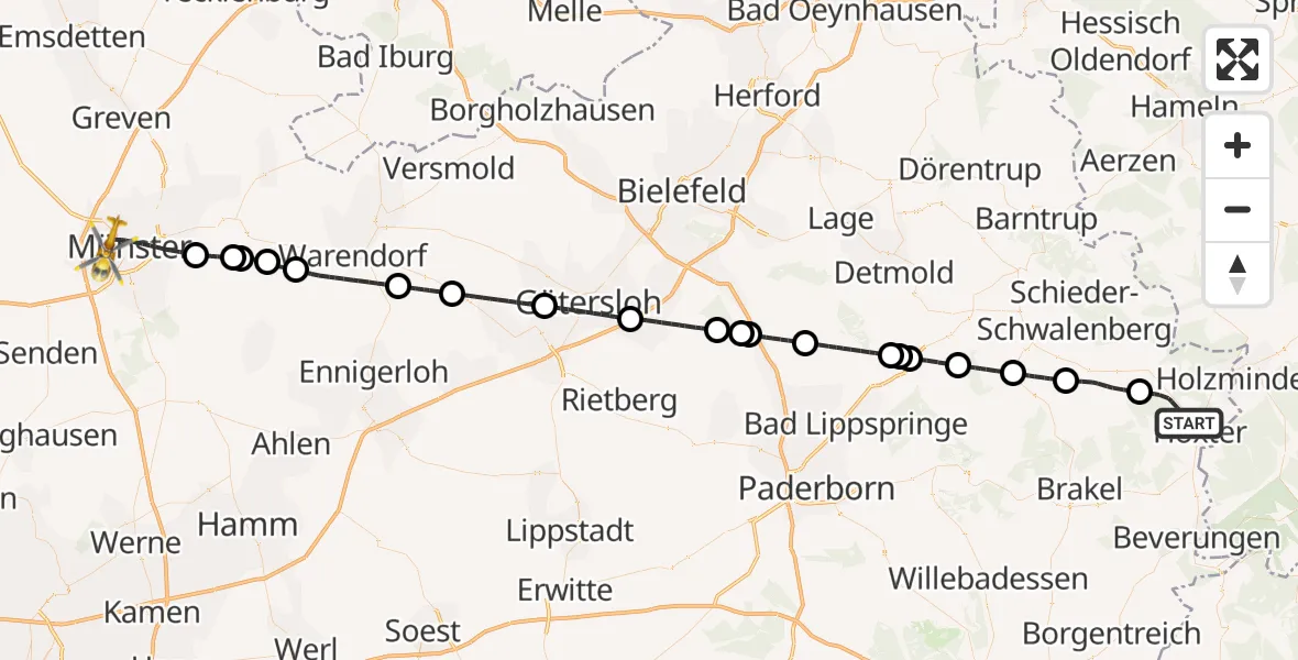 Flugroute Ambulanzhubschrauber Höxter - Münster, 21 August 2026, 11:25