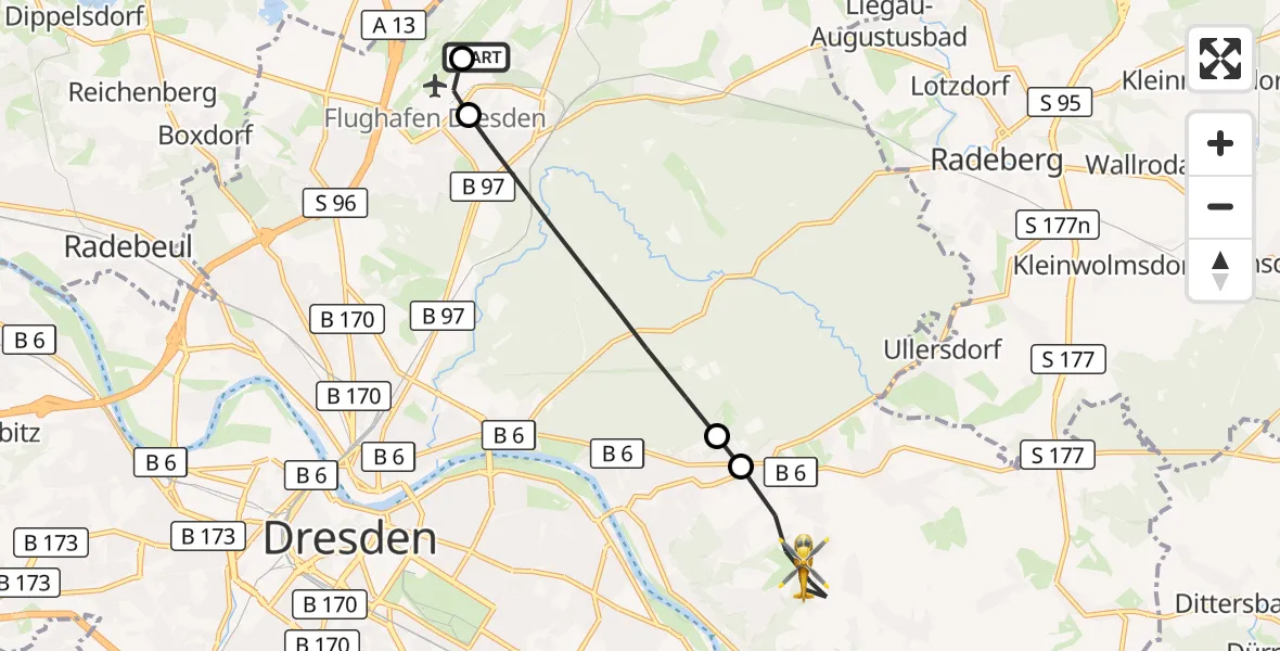 Flugroute Rettungshubschrauber Dresden Bundespolizei Hubschrauberlandeplatz - Dresden, 21 August 2026, 11:28