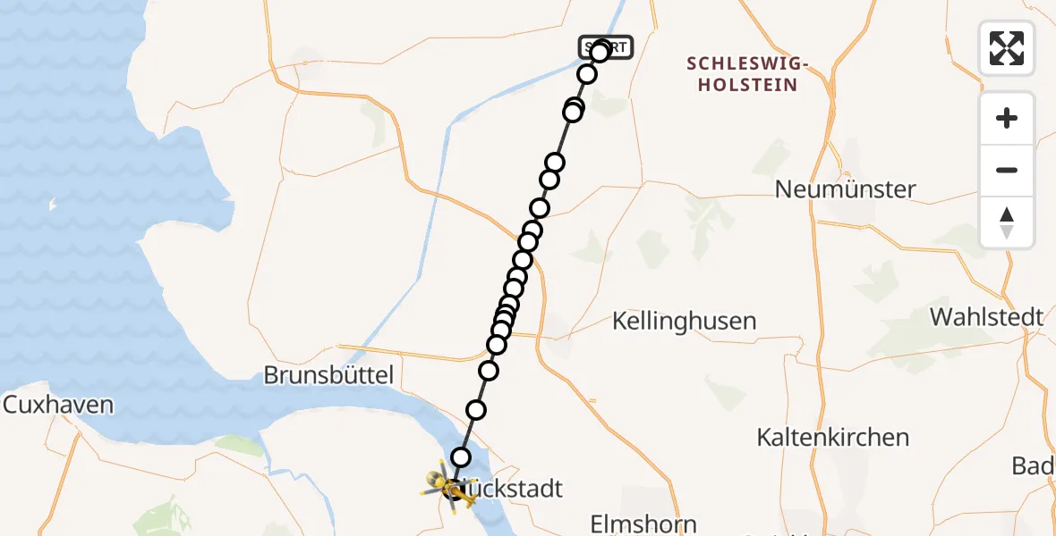 Flugroute Ambulanzhubschrauber Hörsten - Wischhafen, 21 August 2026, 11:38