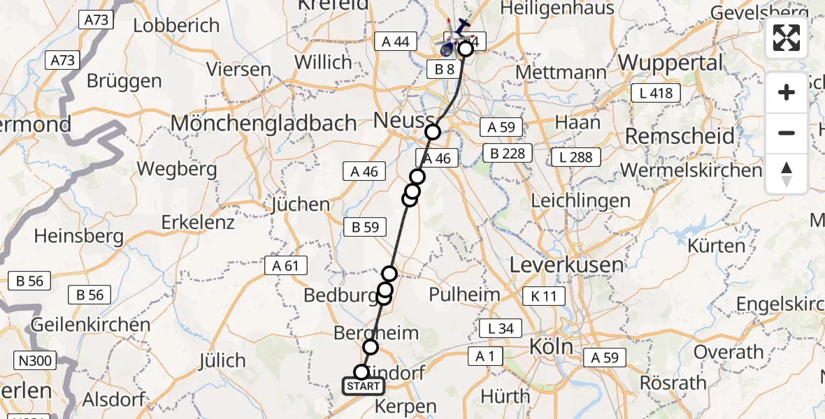 Flugroute Polizeihubschrauber Kerpen - Düsseldorf Flughafen, 21 August 2026, 11:41